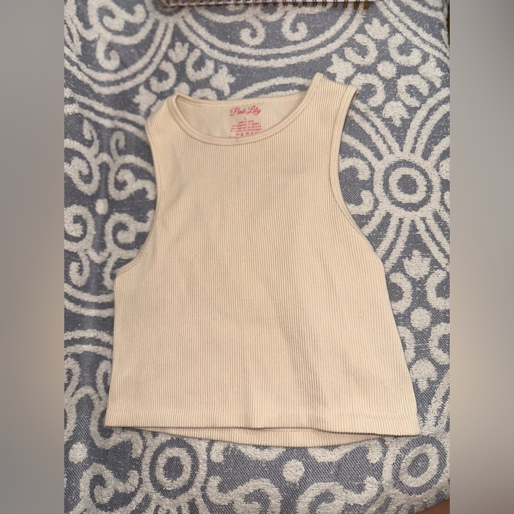 Pink Lily Size Large Rookie Move Taupe Seamless Ribbed High Neck Tank